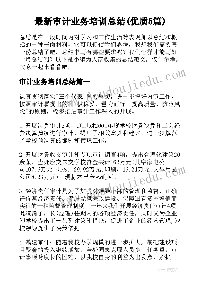 最新审计业务培训总结(优质5篇)