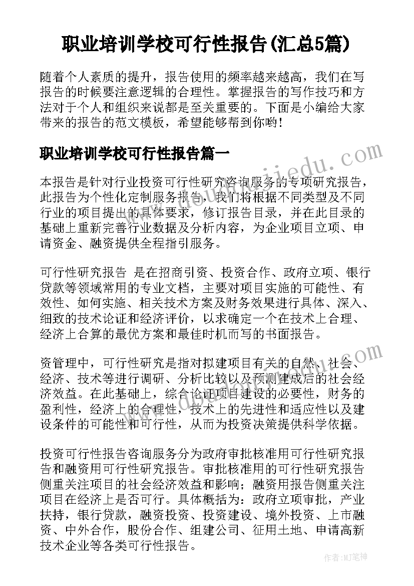 职业培训学校可行性报告(汇总5篇)