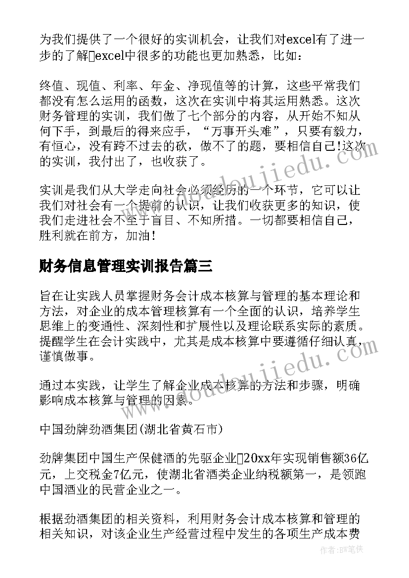 2023年财务信息管理实训报告 财务管理实训报告(大全6篇)