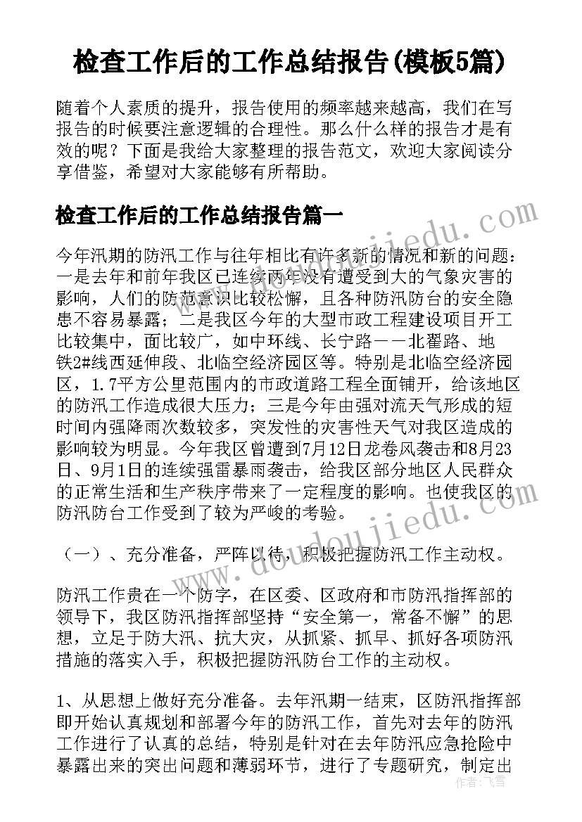 检查工作后的工作总结报告(模板5篇)