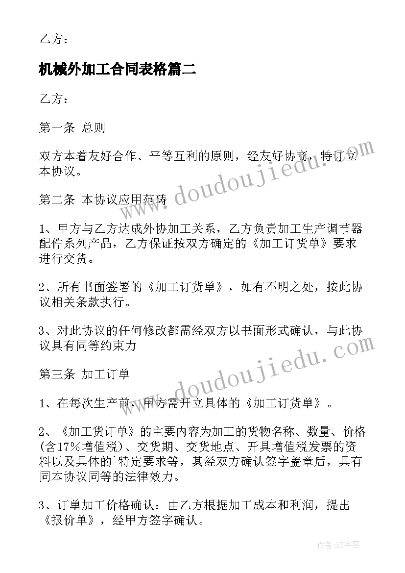 最新机械外加工合同表格(汇总8篇)