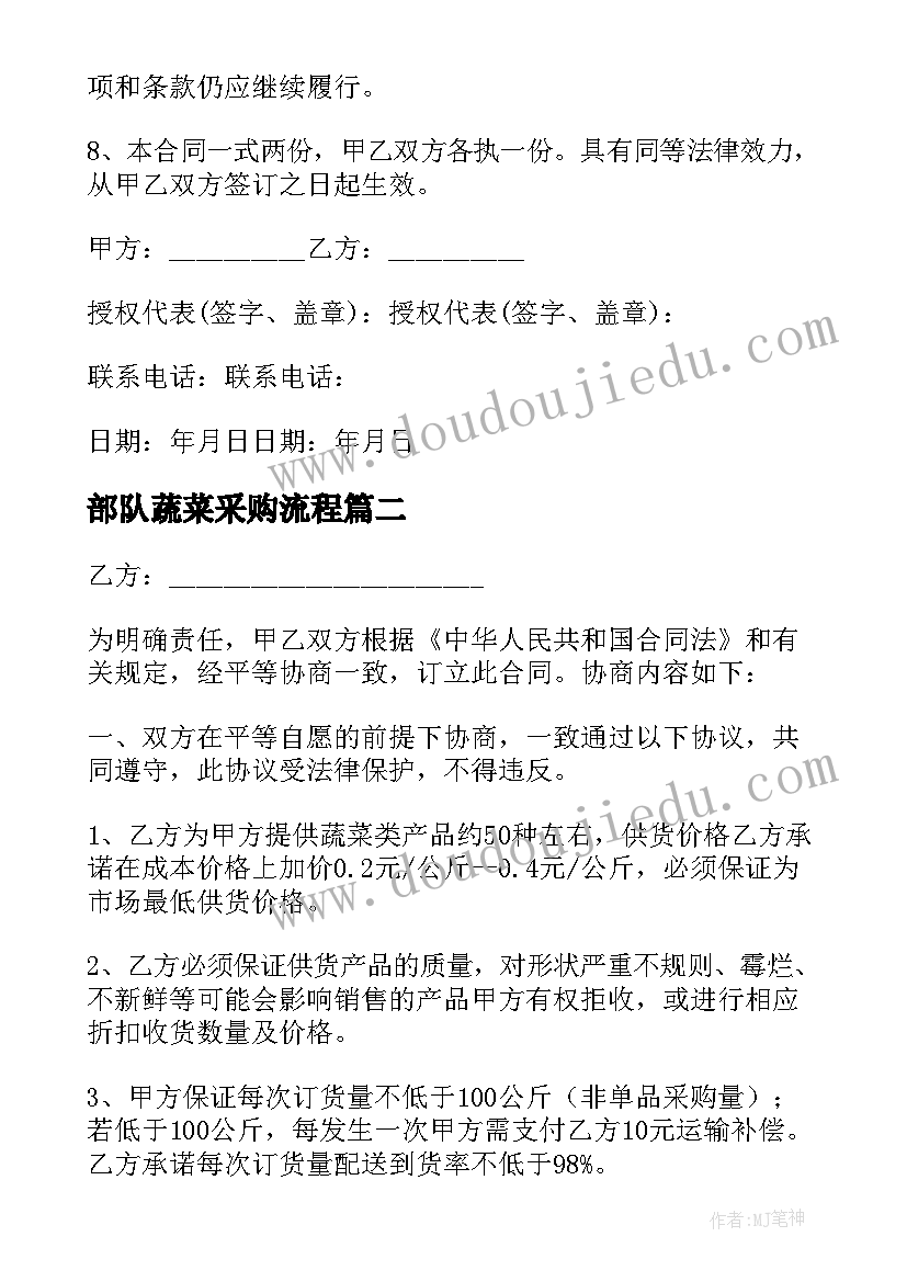 2023年部队蔬菜采购流程 蔬菜采购合同(实用7篇)