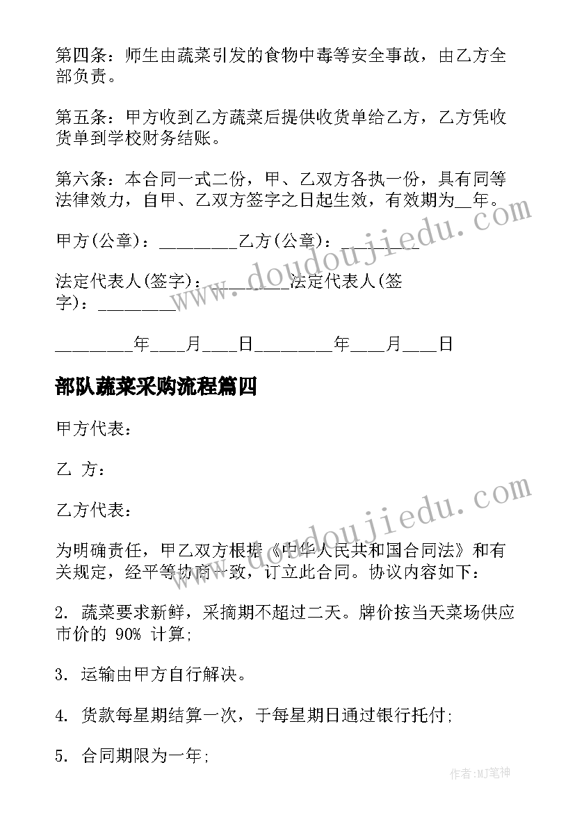 2023年部队蔬菜采购流程 蔬菜采购合同(实用7篇)