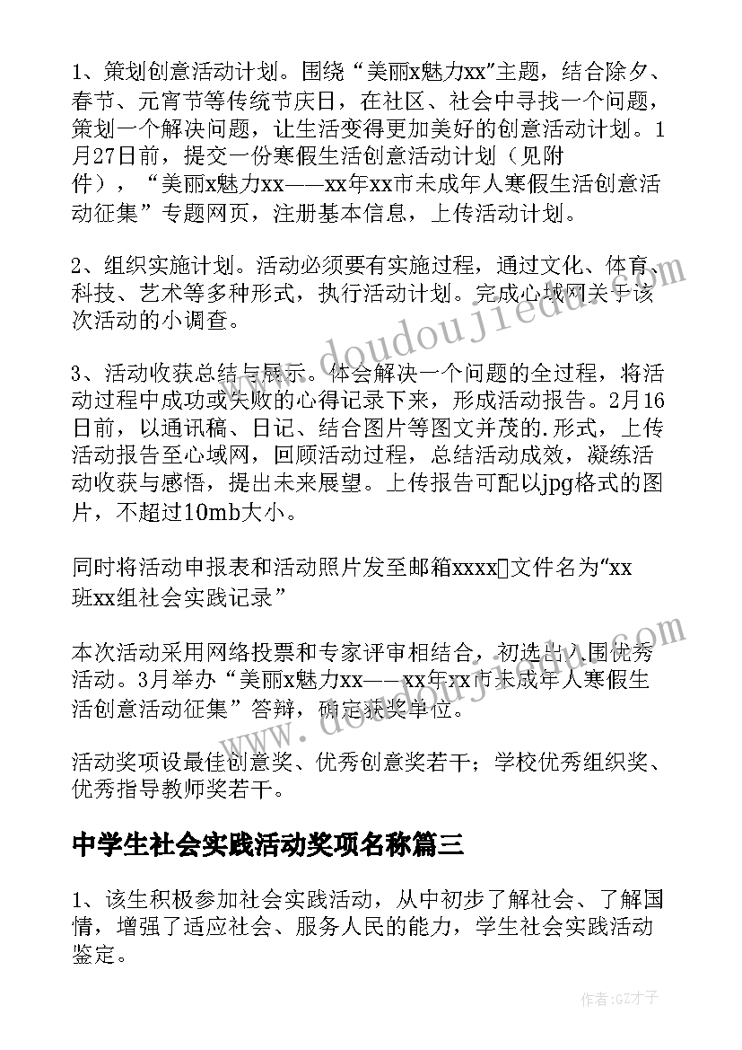 最新中学生社会实践活动奖项名称 中学生社会实践活动方案(实用5篇)