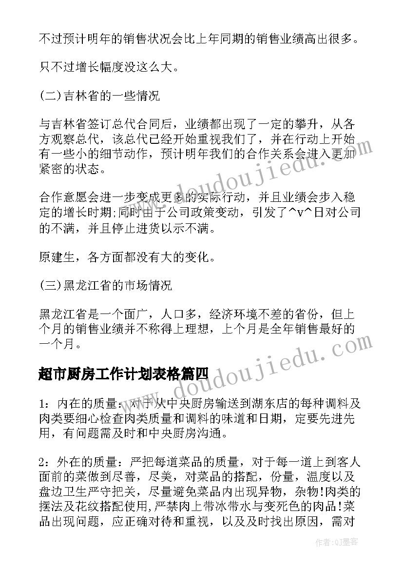 2023年超市厨房工作计划表格 简单厨房工作计划表优选(精选5篇)