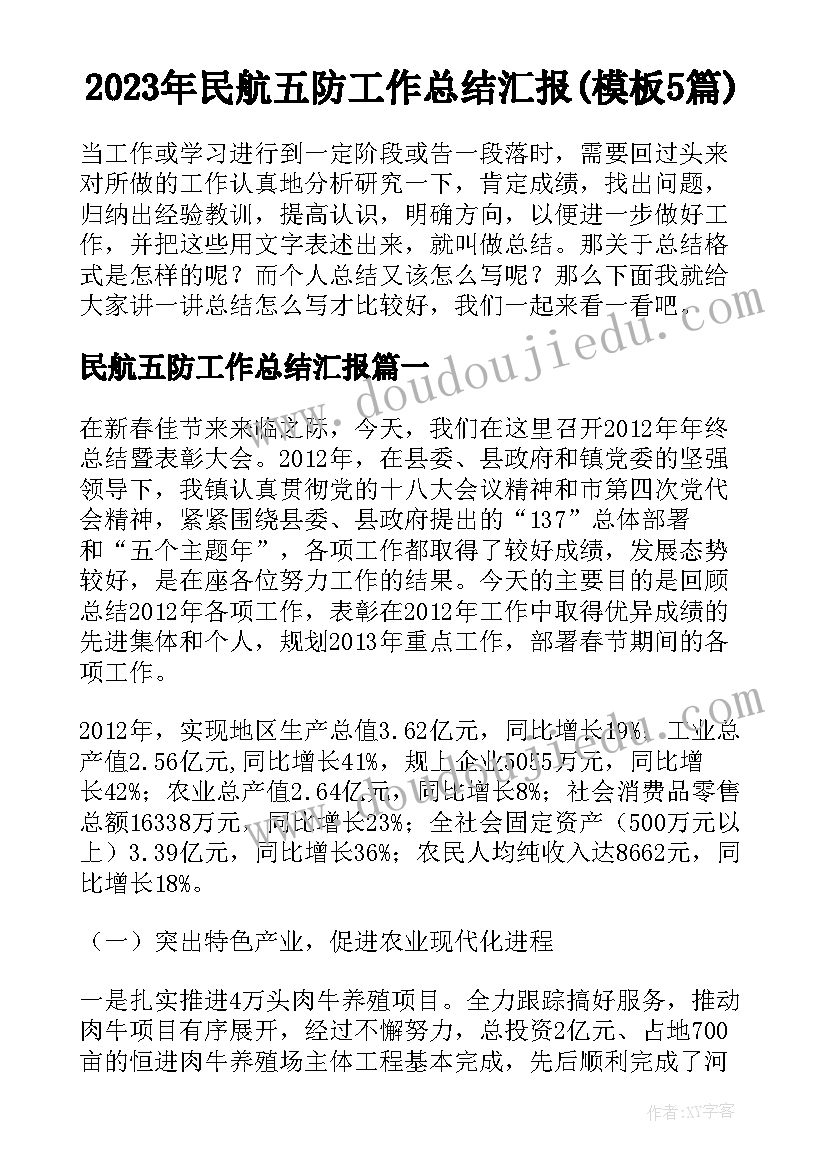 2023年民航五防工作总结汇报(模板5篇)