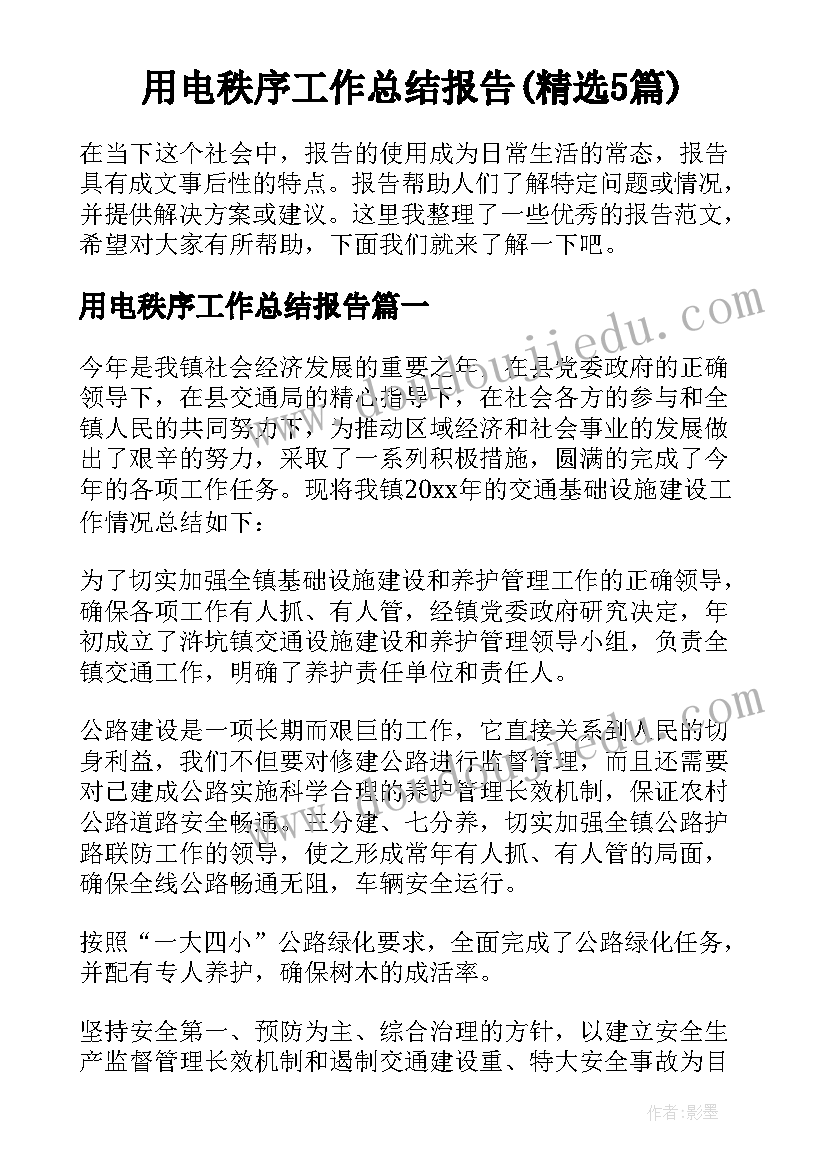 用电秩序工作总结报告(精选5篇)