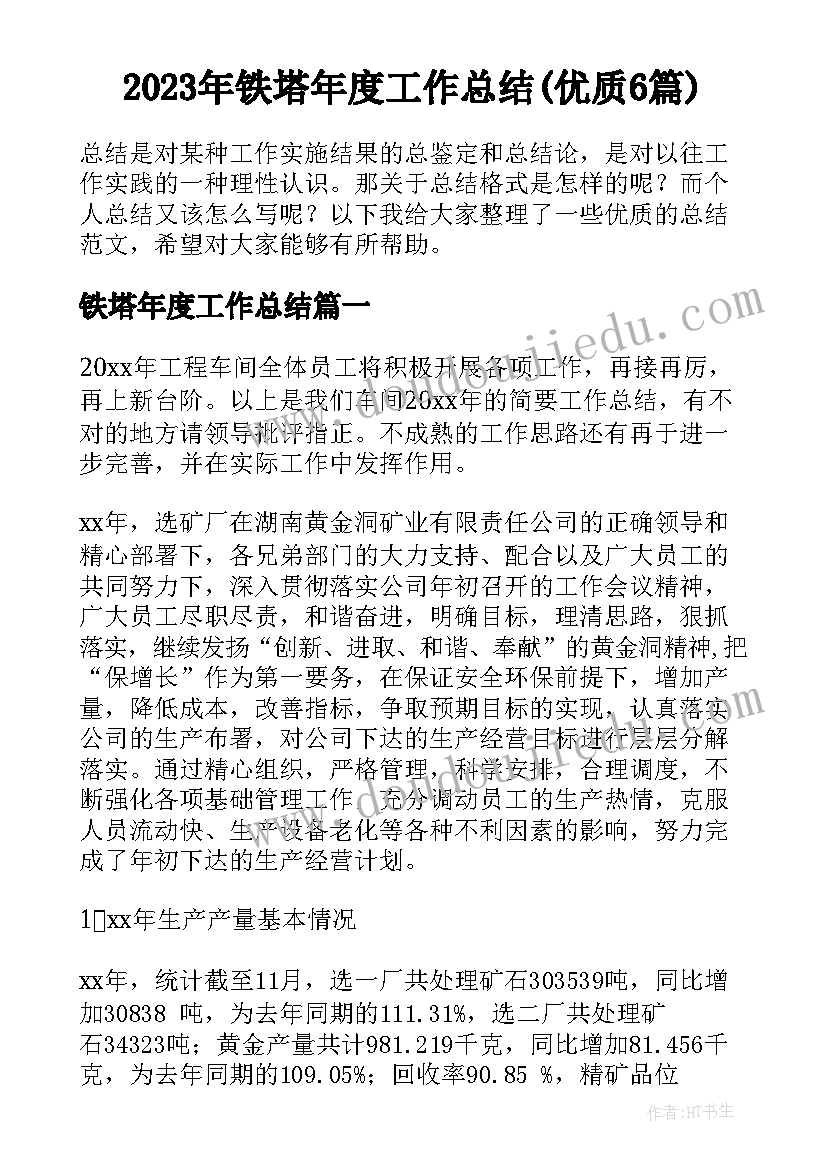 2023年铁塔年度工作总结(优质6篇)