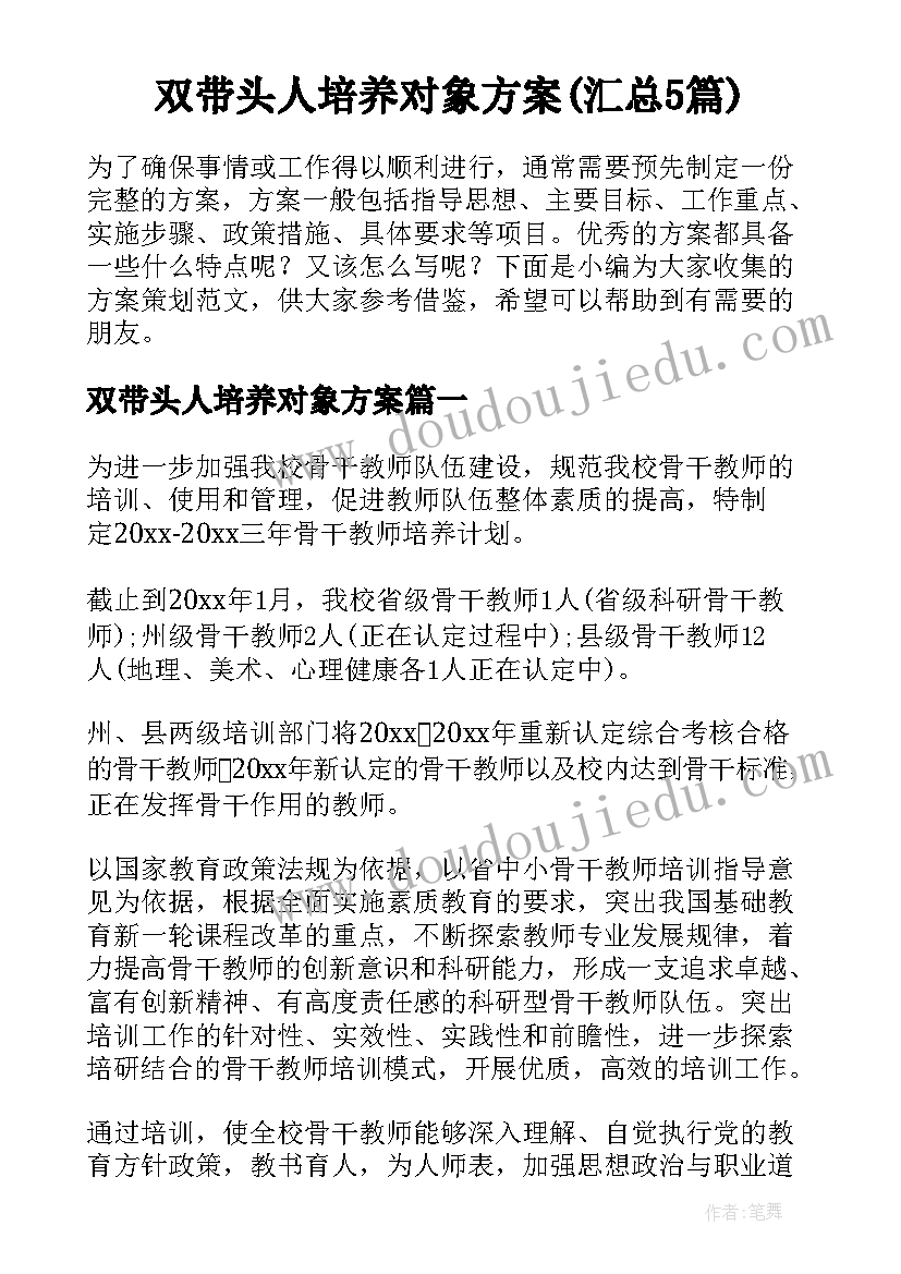 双带头人培养对象方案(汇总5篇)