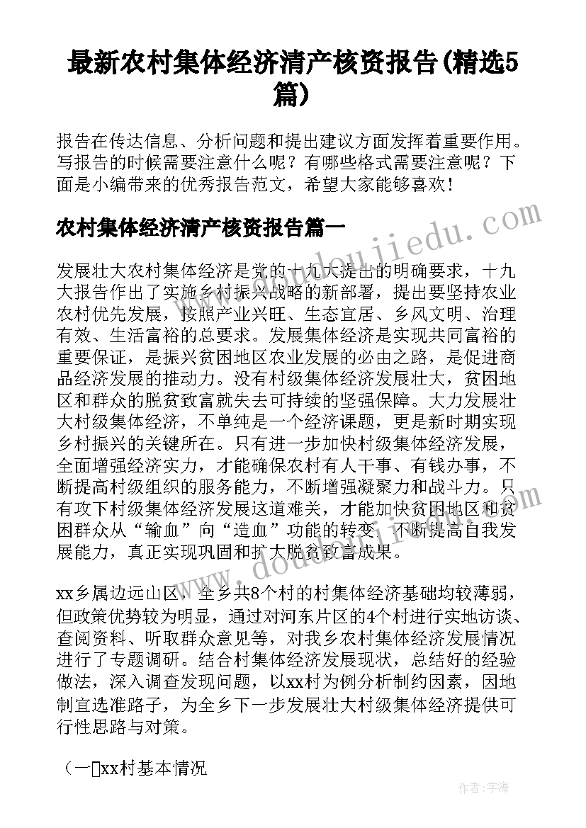 最新农村集体经济清产核资报告(精选5篇)