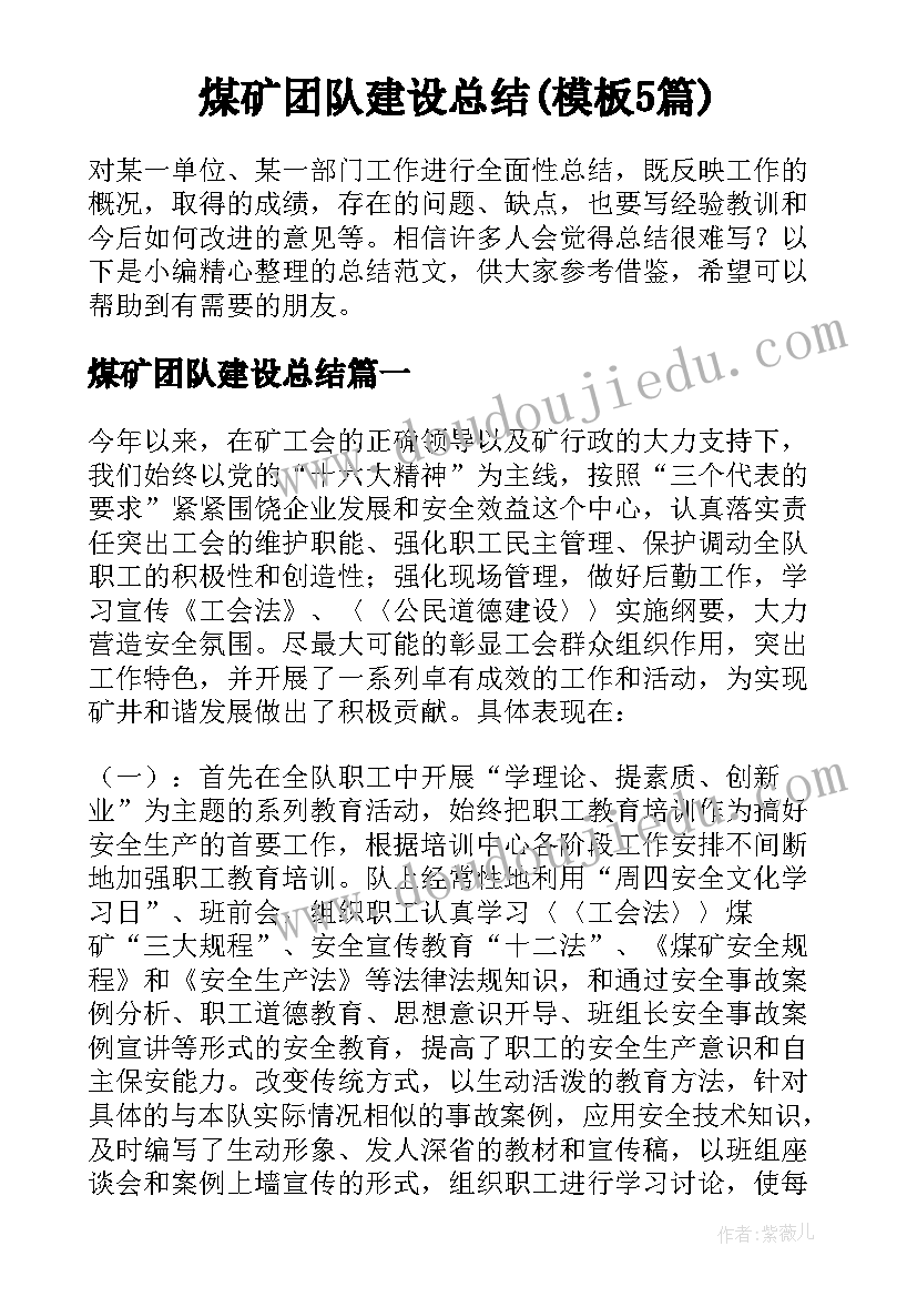 煤矿团队建设总结(模板5篇)