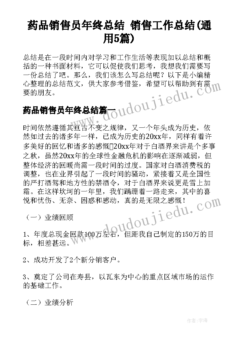 药品销售员年终总结 销售工作总结(通用5篇)