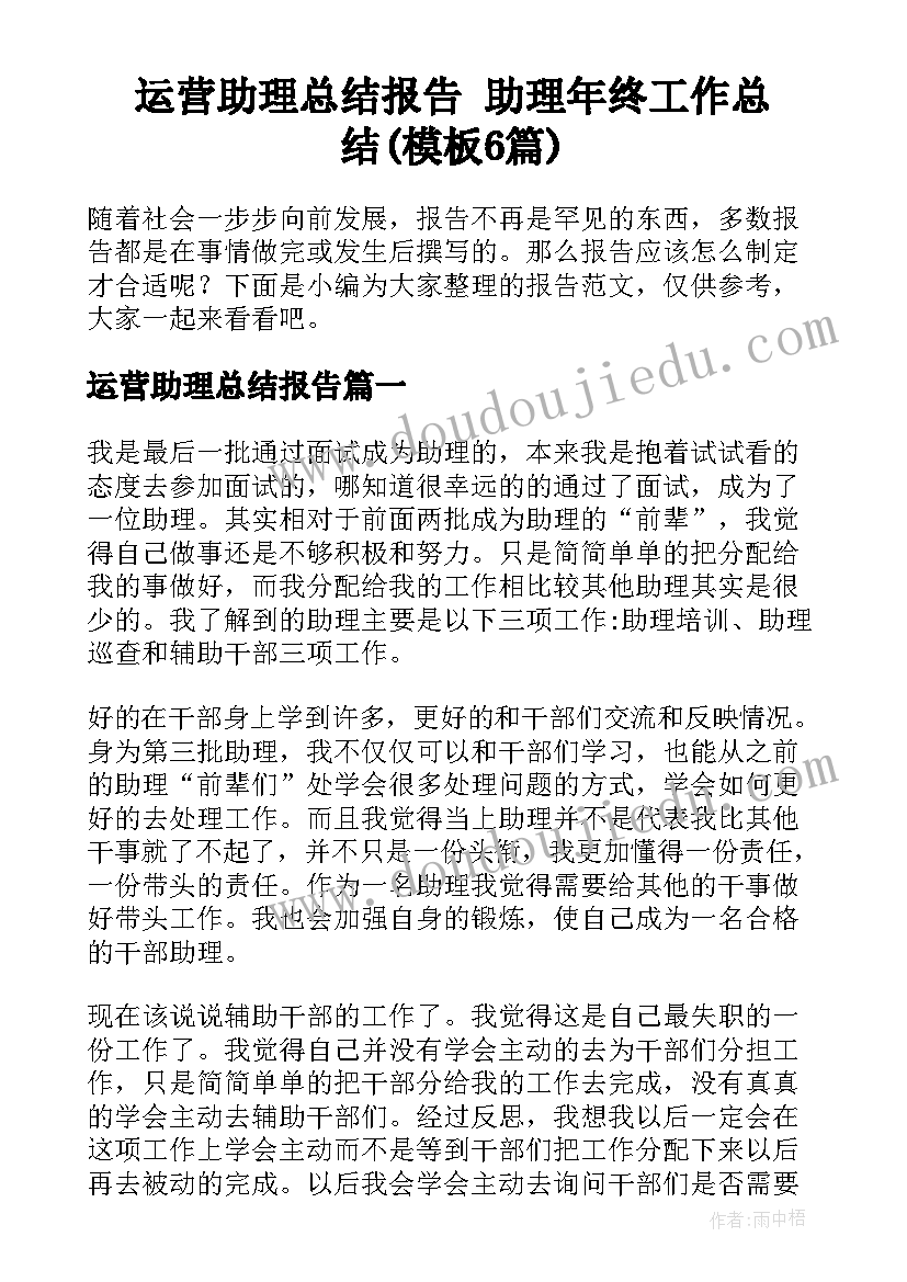 运营助理总结报告 助理年终工作总结(模板6篇)