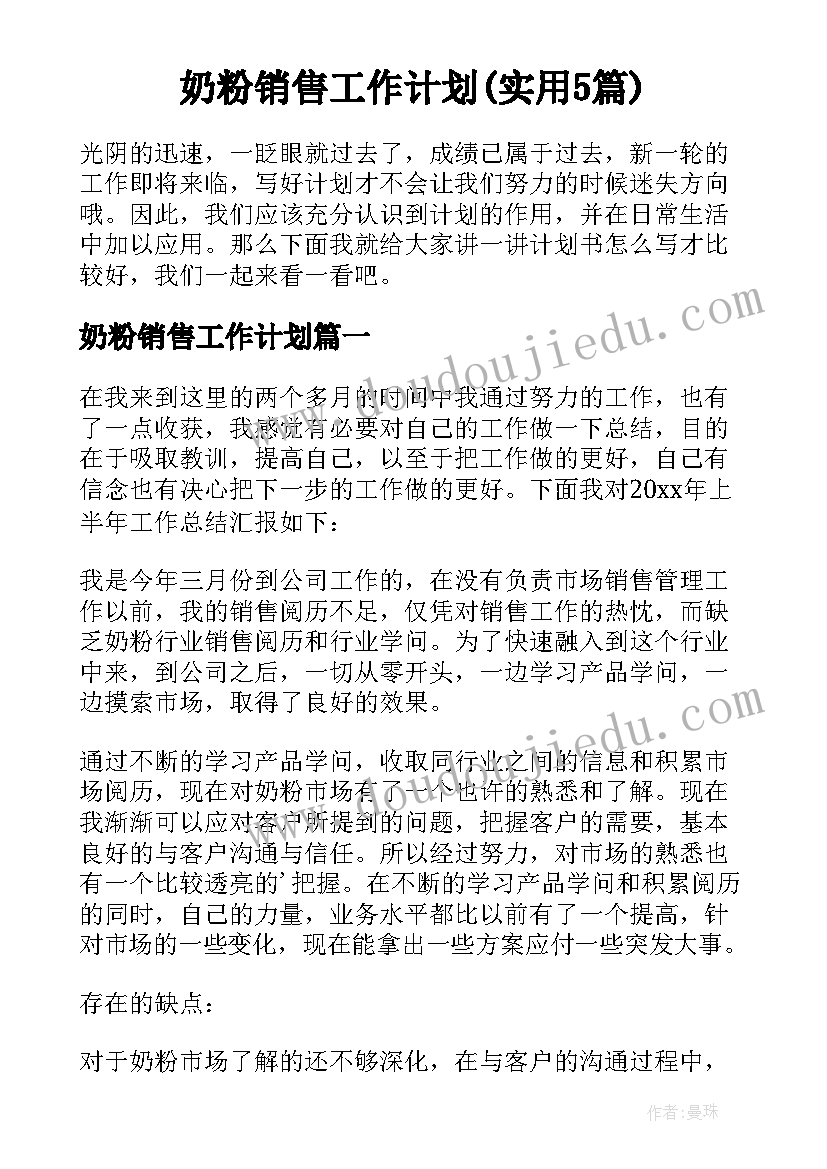 奶粉销售工作计划(实用5篇)