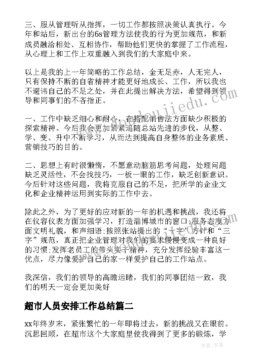 超市人员安排工作总结 超市人员工作总结(大全5篇)