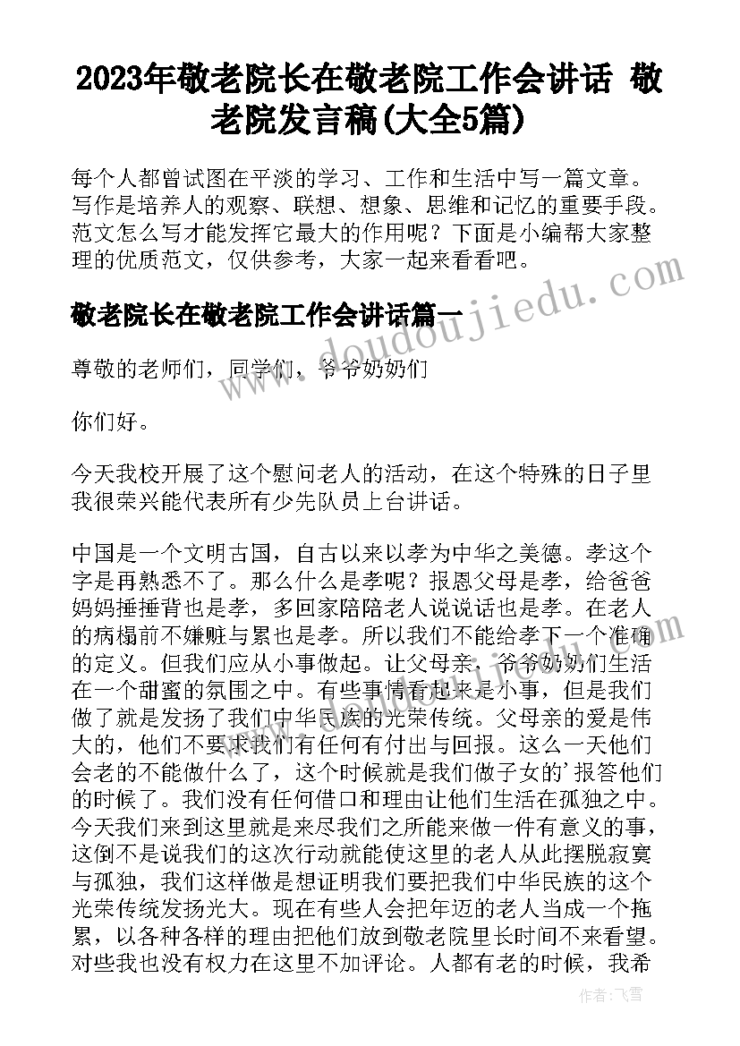 2023年敬老院长在敬老院工作会讲话 敬老院发言稿(大全5篇)