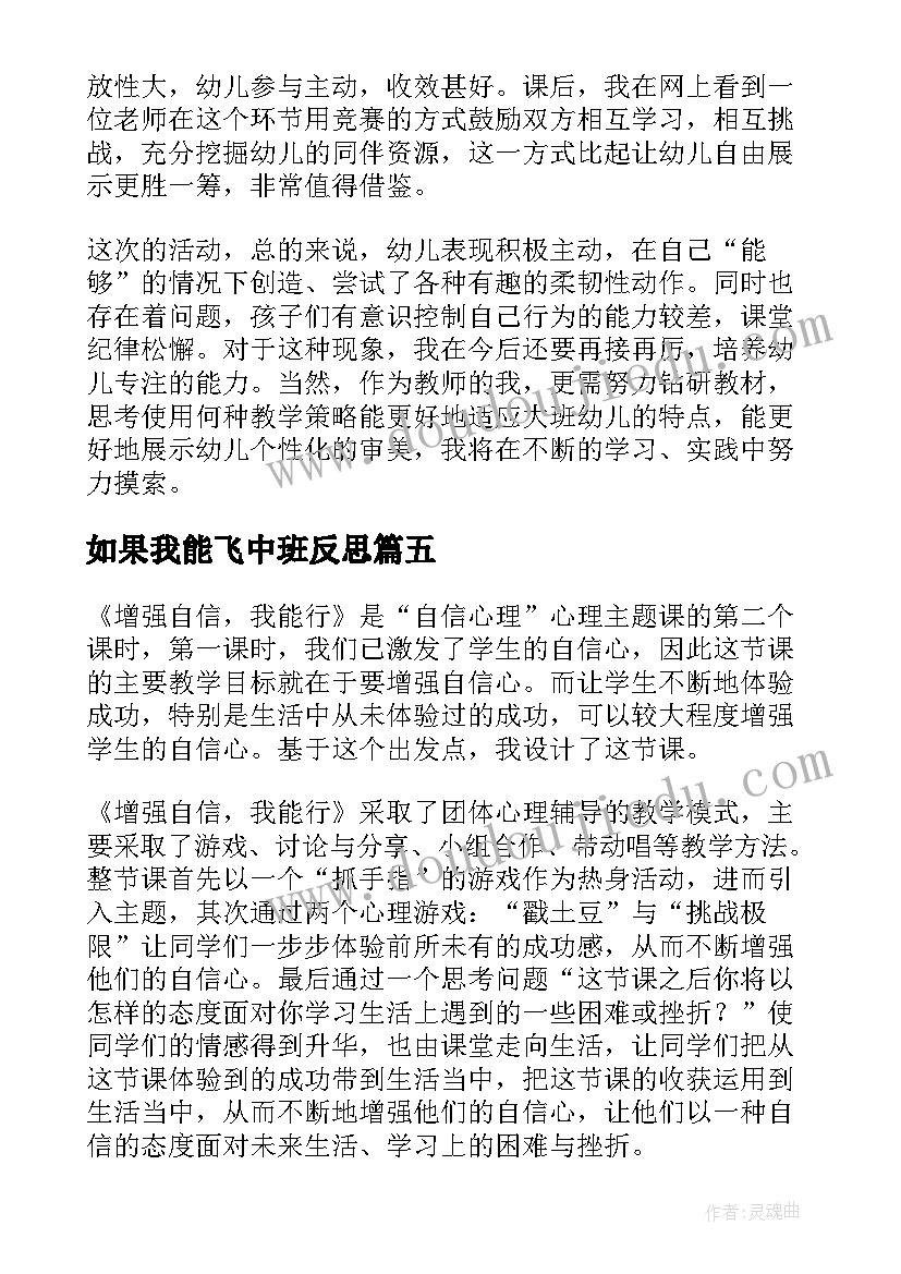 如果我能飞中班反思 自信心理我能行教学反思(模板5篇)