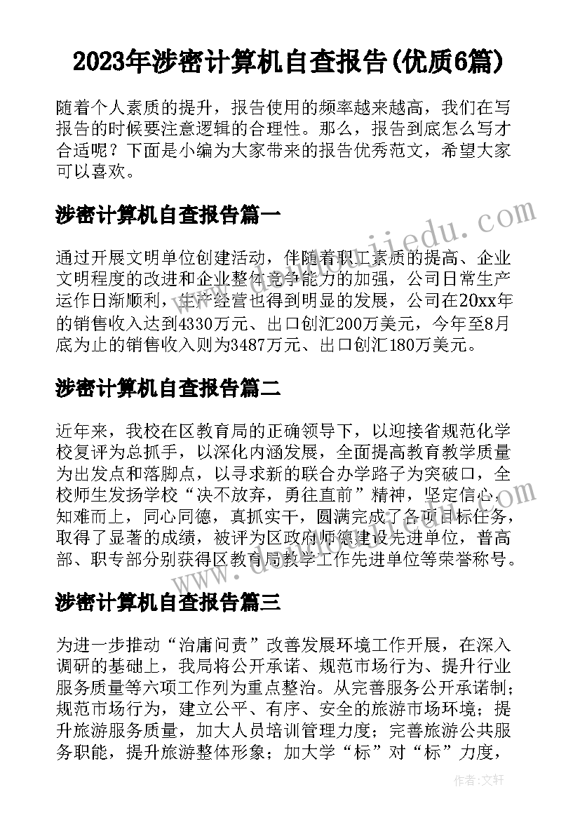 2023年涉密计算机自查报告(优质6篇)