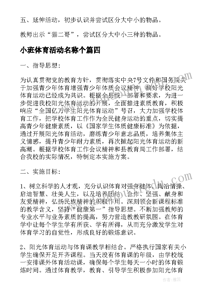 2023年小班体育活动名称个 小班户外体育活动计划(大全5篇)