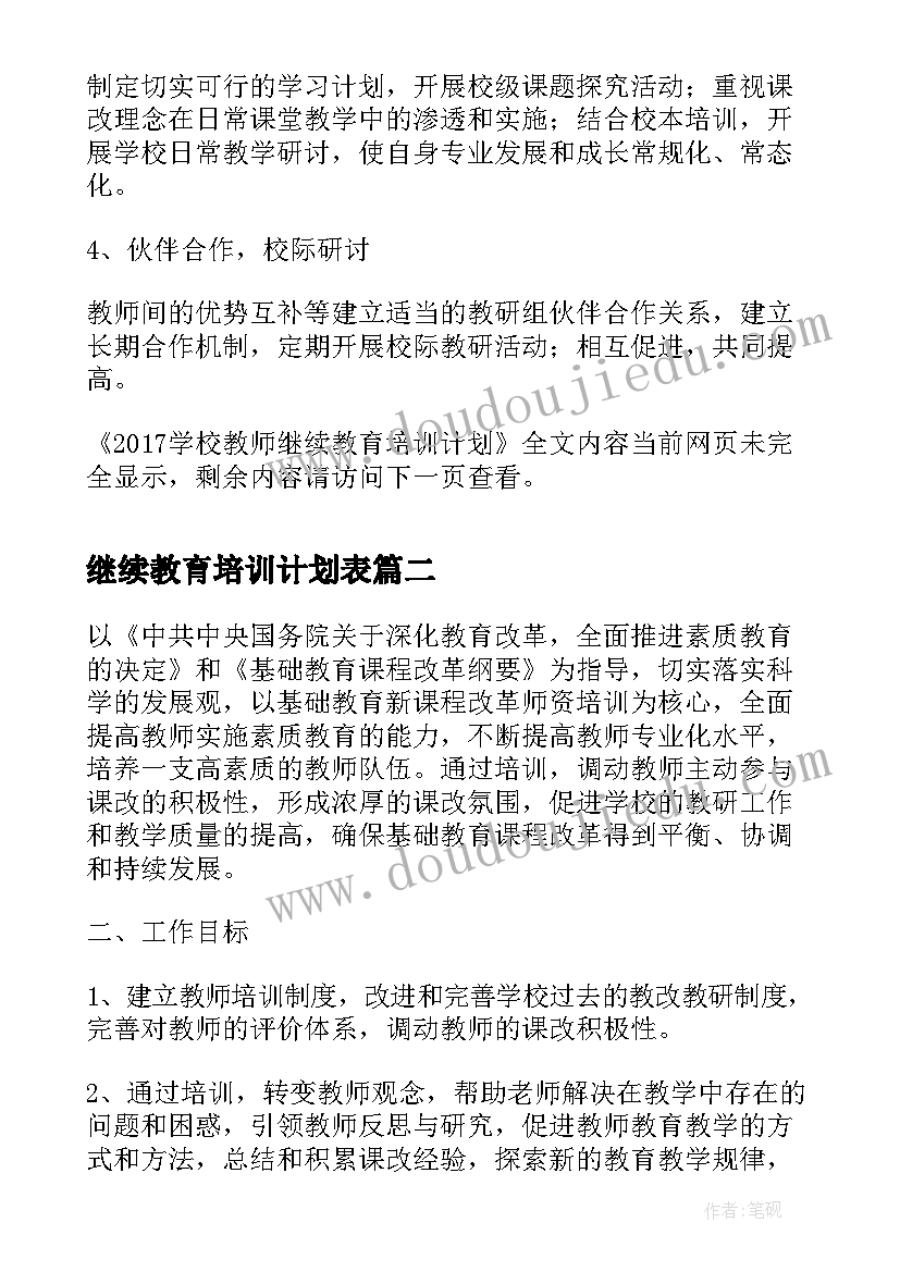 最新继续教育培训计划表 学校教师继续教育培训计划(优质5篇)