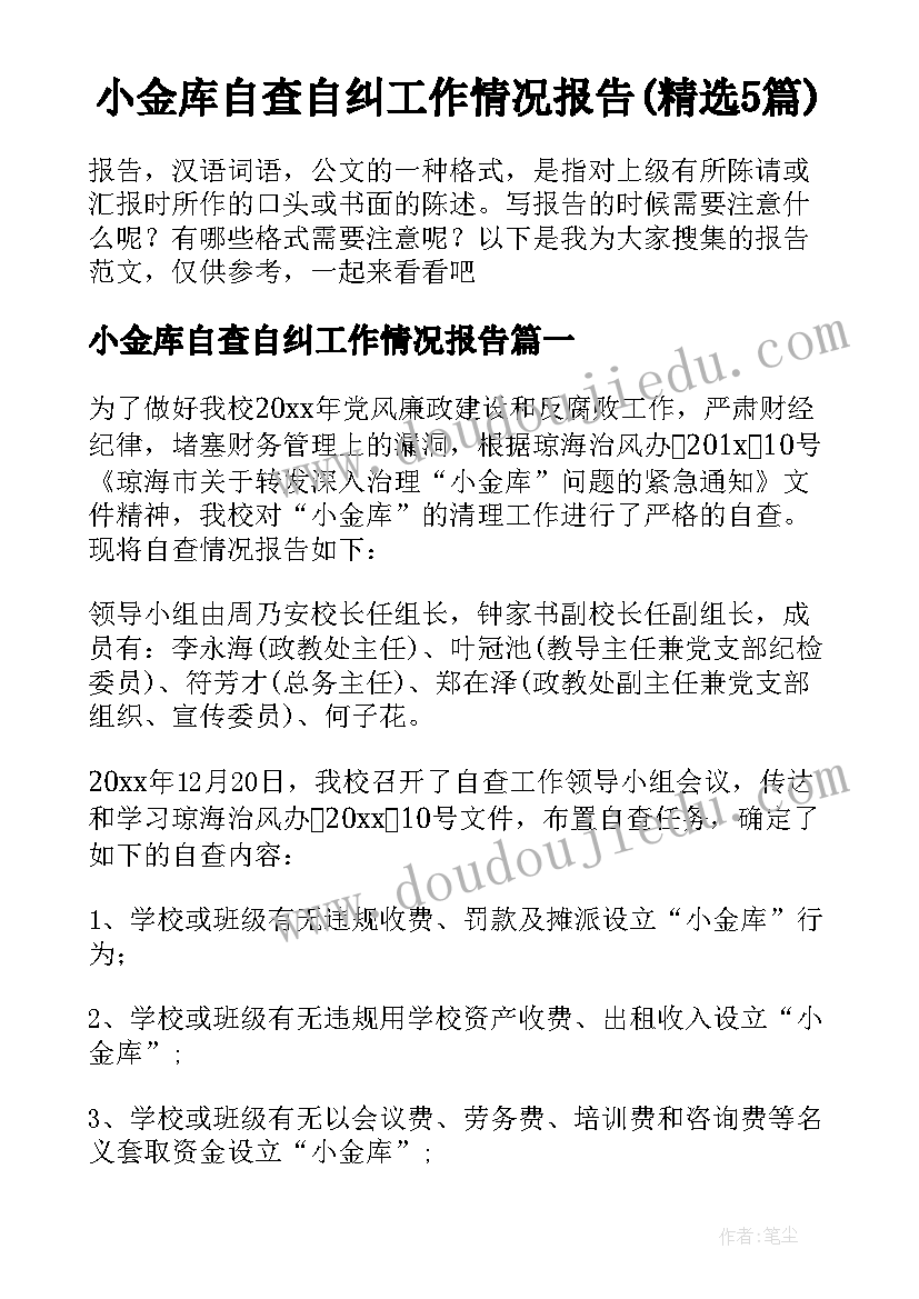 小金库自查自纠工作情况报告(精选5篇)