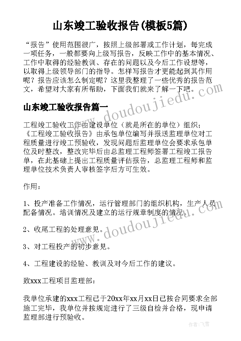 山东竣工验收报告(模板5篇)