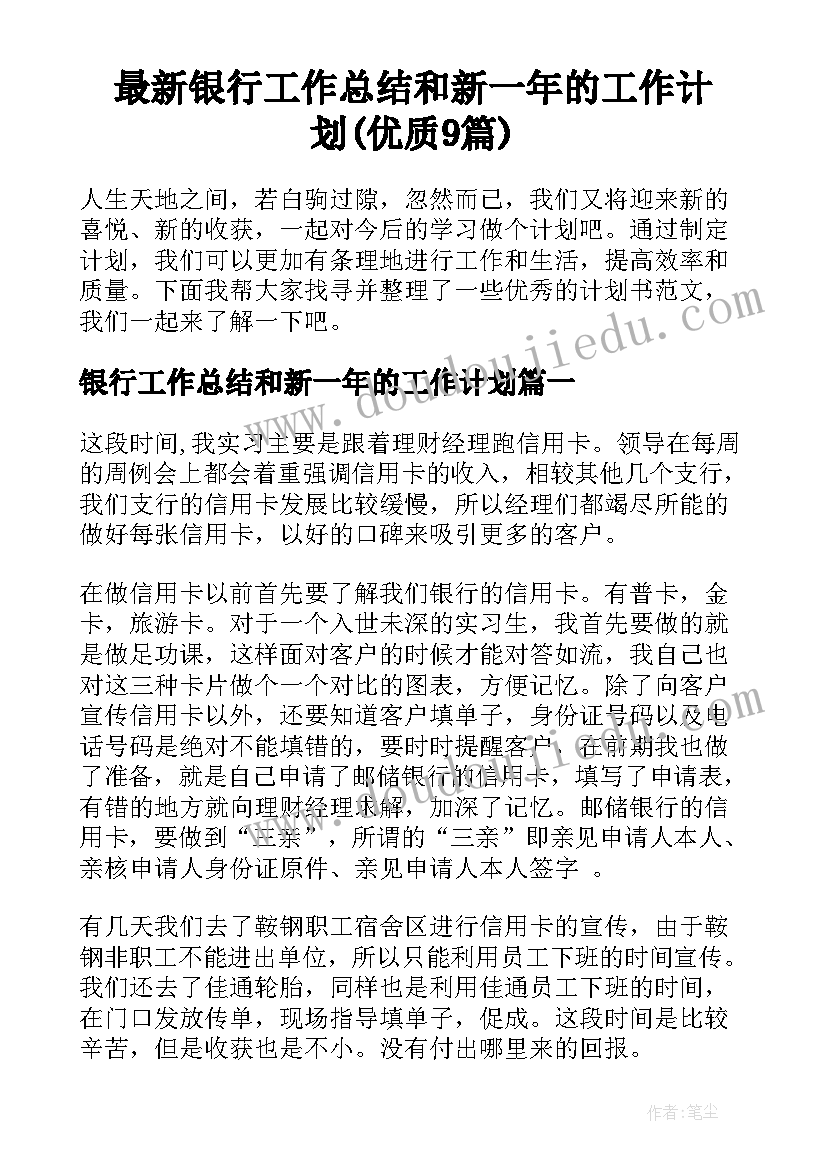 最新银行工作总结和新一年的工作计划(优质9篇)