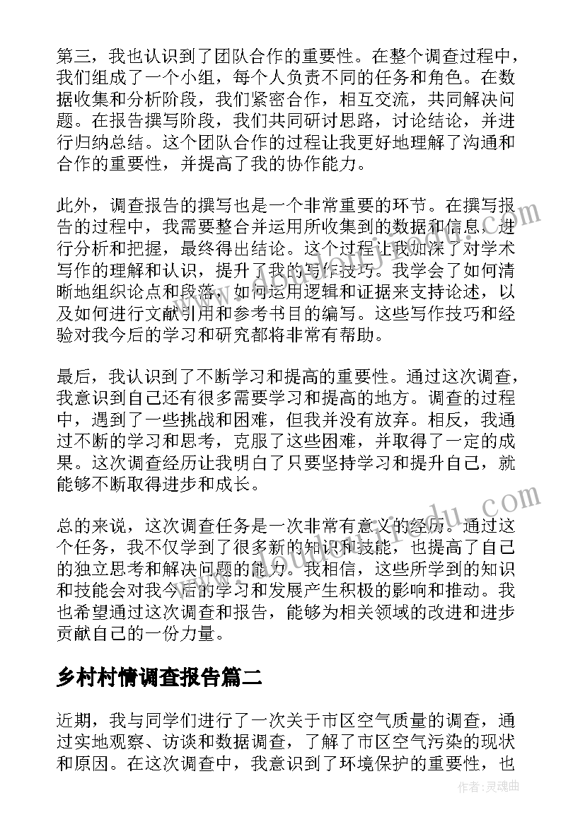 2023年乡村村情调查报告 调查报告心得体会日记(优质7篇)