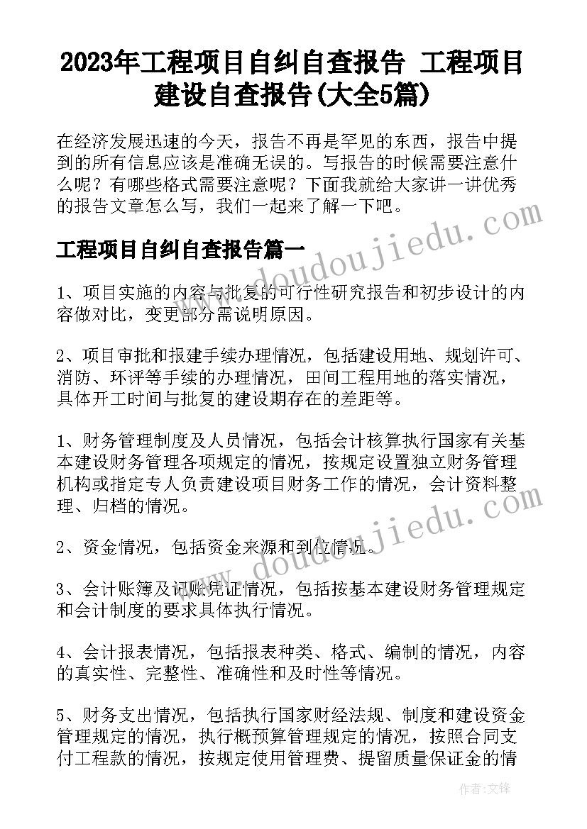 2023年工程项目自纠自查报告 工程项目建设自查报告(大全5篇)