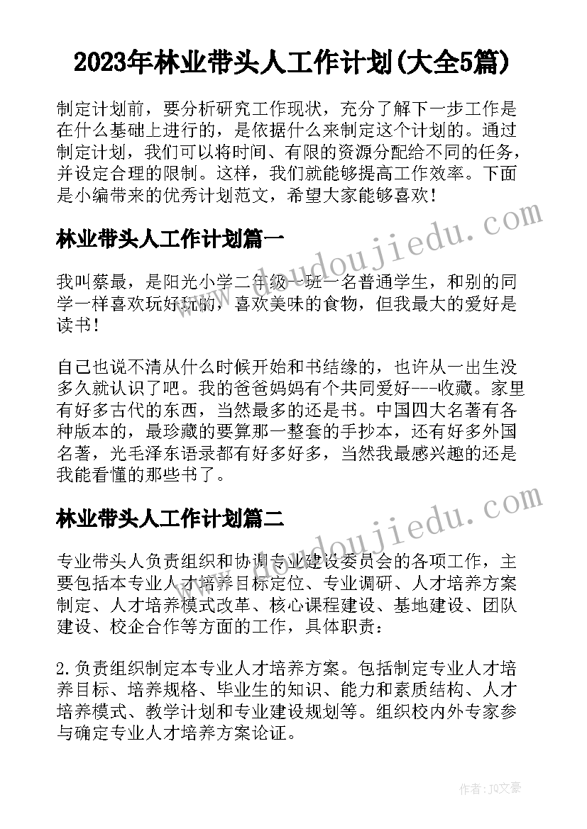 2023年林业带头人工作计划(大全5篇)