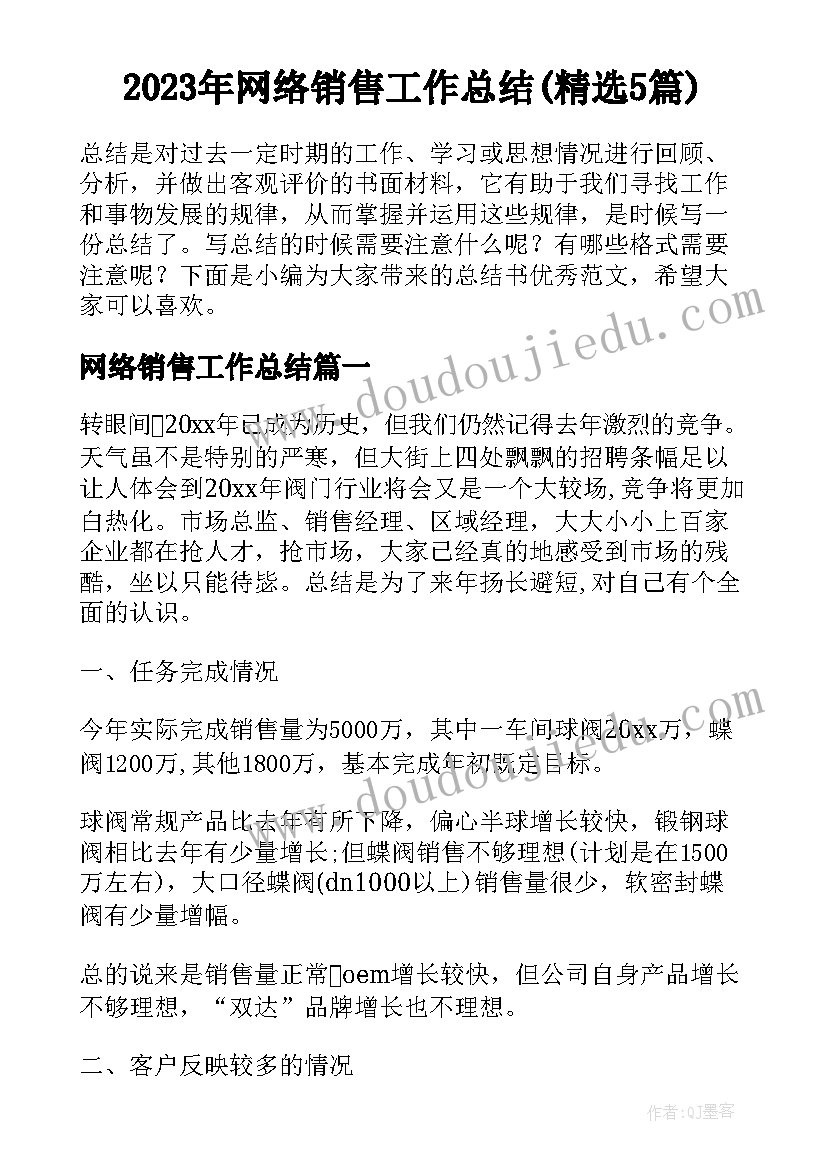 2023年网络销售工作总结(精选5篇)