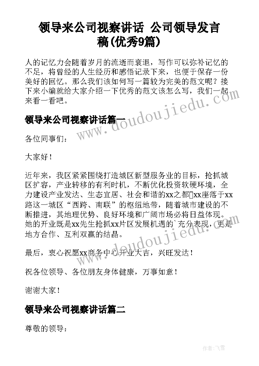 领导来公司视察讲话 公司领导发言稿(优秀9篇)