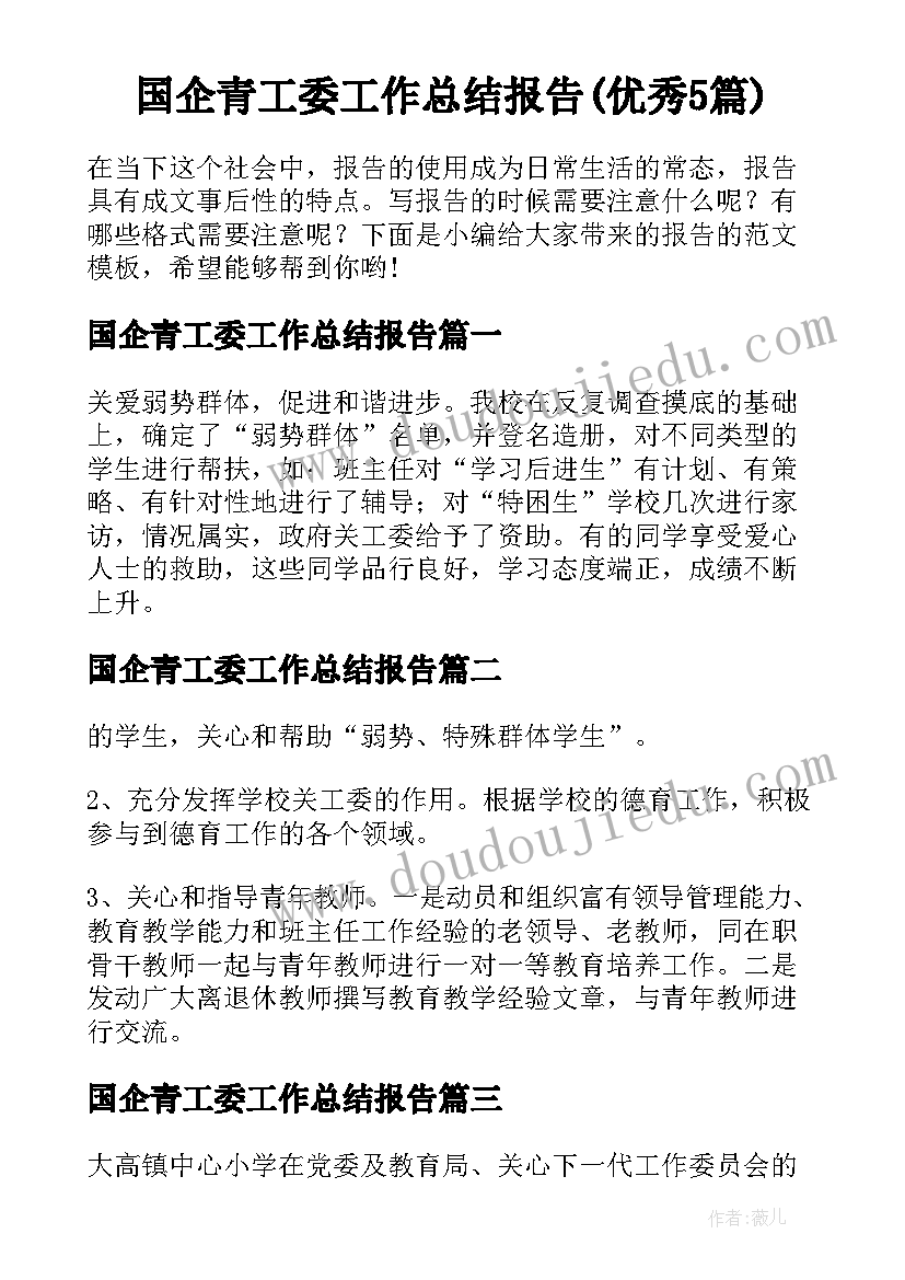 国企青工委工作总结报告(优秀5篇)