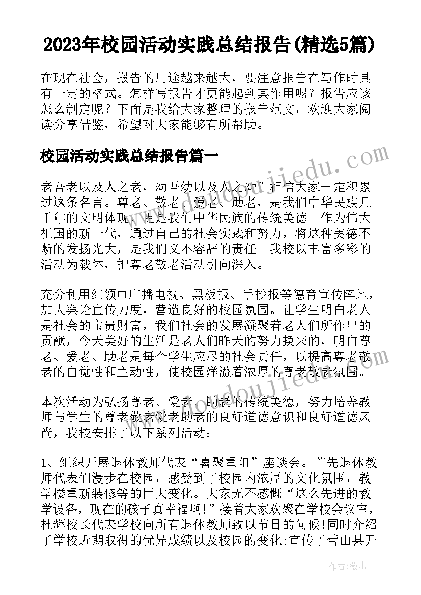 2023年校园活动实践总结报告(精选5篇)