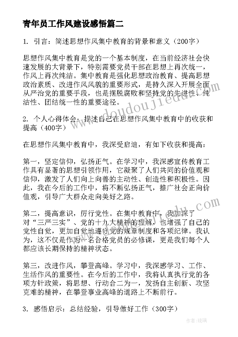 2023年青年员工作风建设感悟 思想作风自查报告(模板6篇)