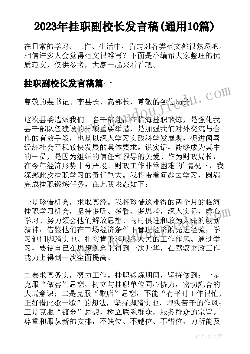 2023年挂职副校长发言稿(通用10篇)