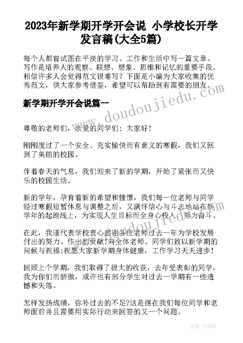 2023年新学期开学开会说 小学校长开学发言稿(大全5篇)