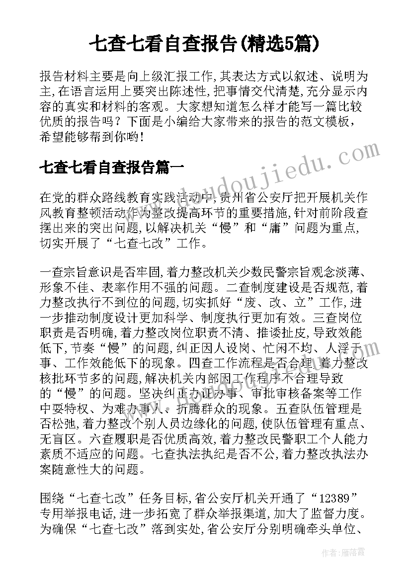 七查七看自查报告(精选5篇)