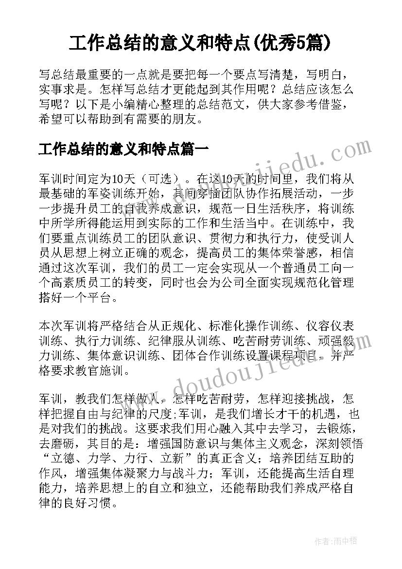 工作总结的意义和特点(优秀5篇)