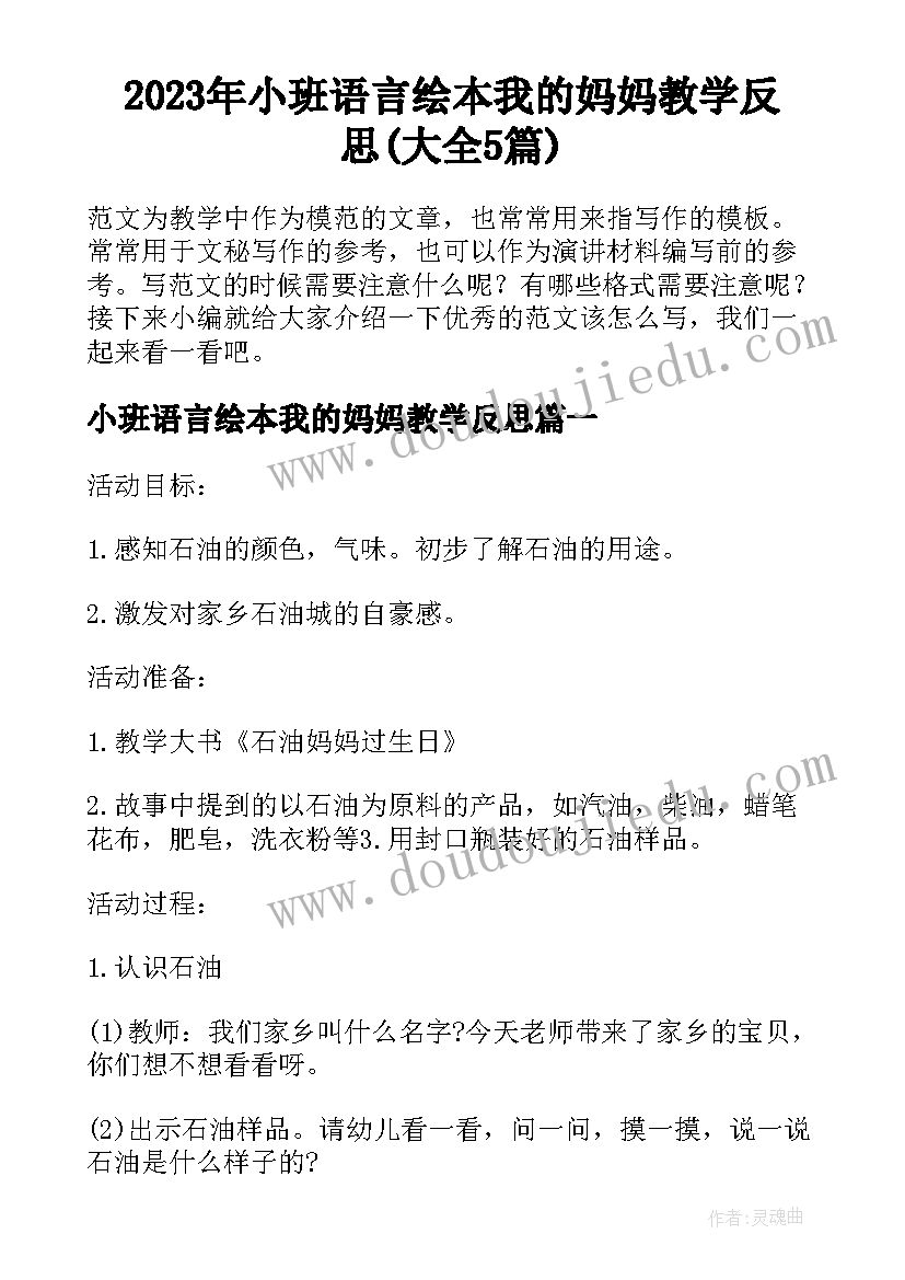 2023年小班语言绘本我的妈妈教学反思(大全5篇)