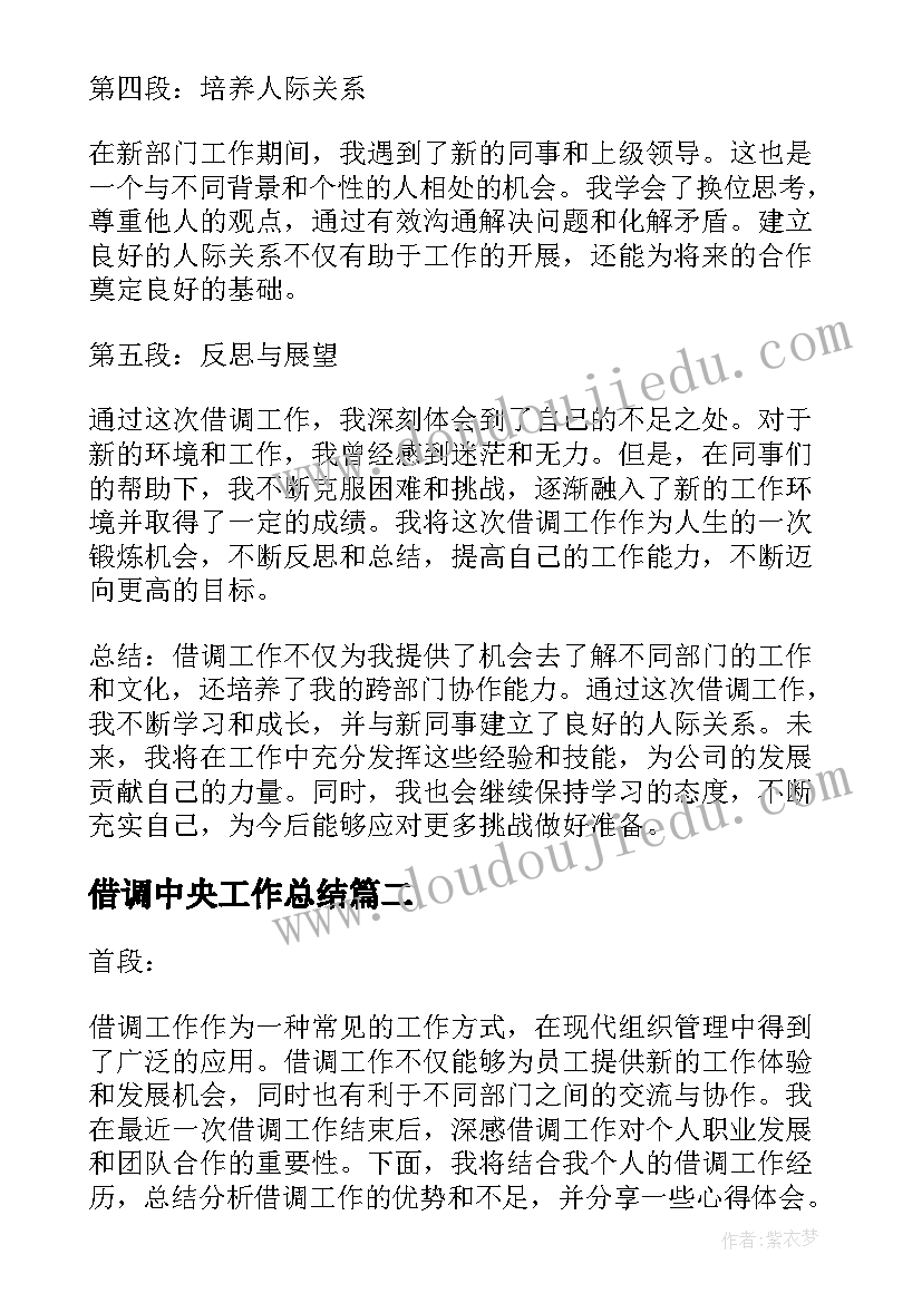 2023年借调中央工作总结 借调工作总结及心得体会(优质6篇)