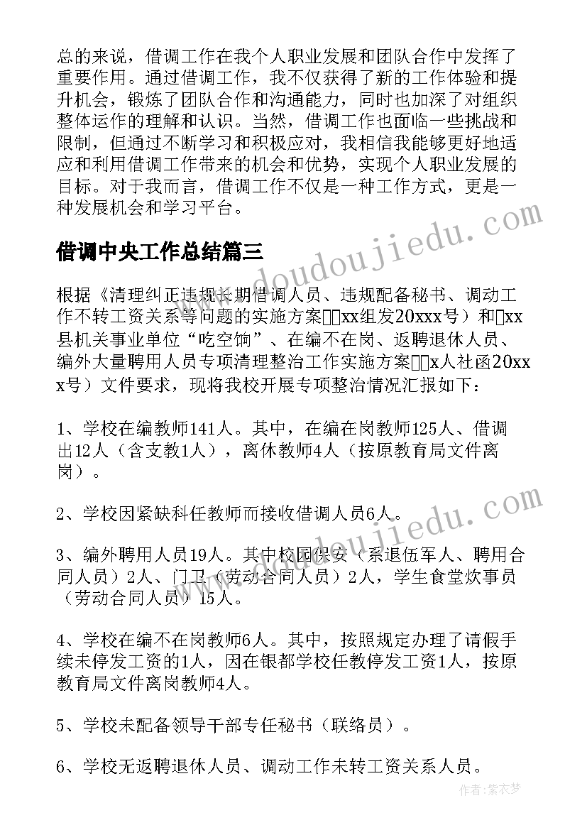 2023年借调中央工作总结 借调工作总结及心得体会(优质6篇)