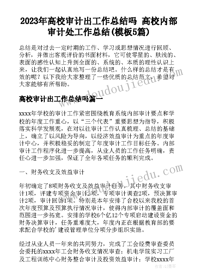 2023年高校审计出工作总结吗 高校内部审计处工作总结(模板5篇)