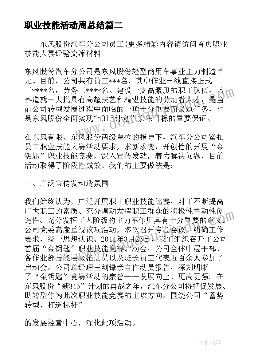 最新职业技能活动周总结(优秀5篇)