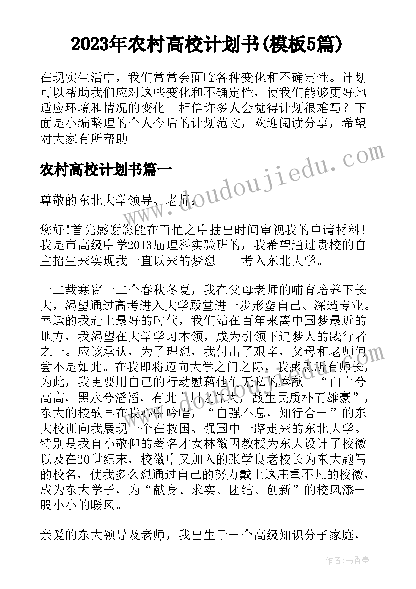 2023年农村高校计划书(模板5篇)