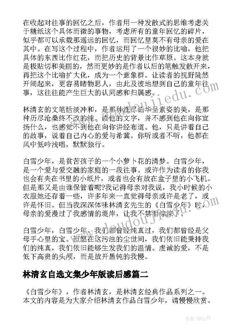 2023年林清玄自选文集少年版读后感(实用5篇)