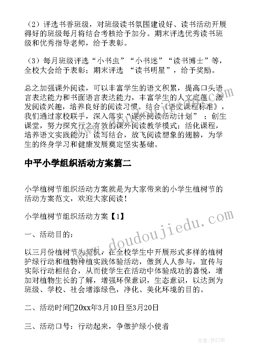 中平小学组织活动方案 组织小学生活动方案(通用5篇)