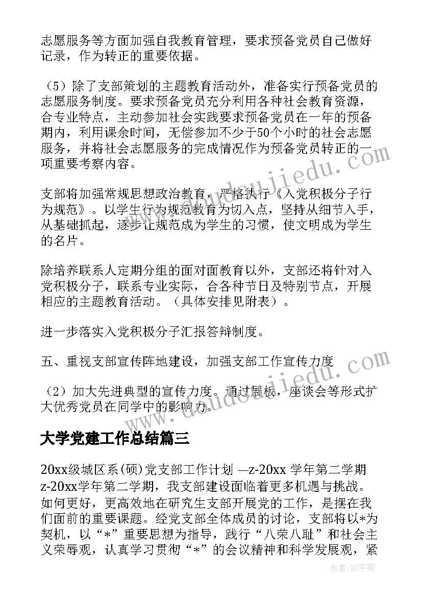 2023年大学党建工作总结 大学生党支部工作计划(精选5篇)