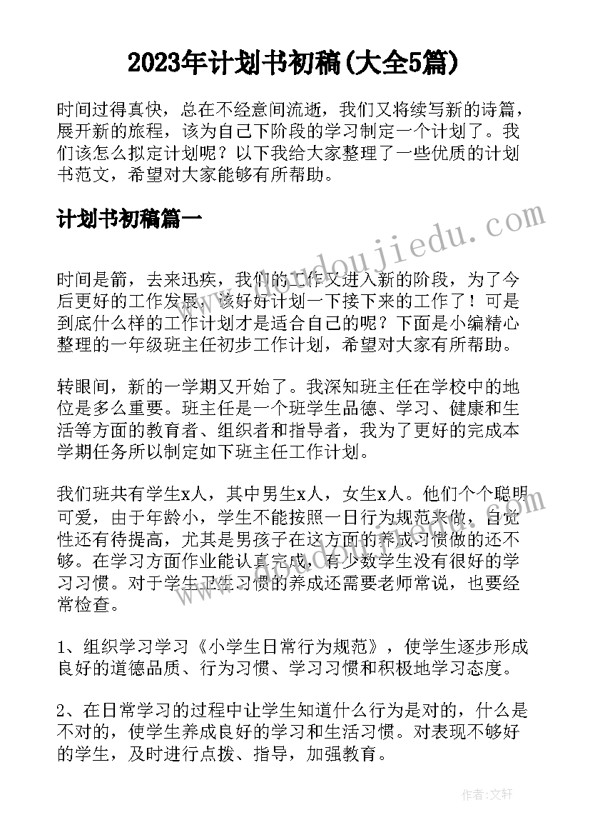 2023年计划书初稿(大全5篇)