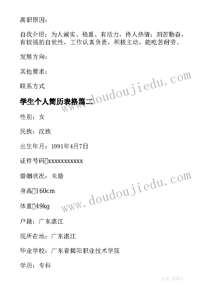 学生个人简历表格(优质5篇)